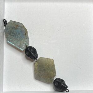 Recycled/upcycled labradorite stone and black stone skull pendant